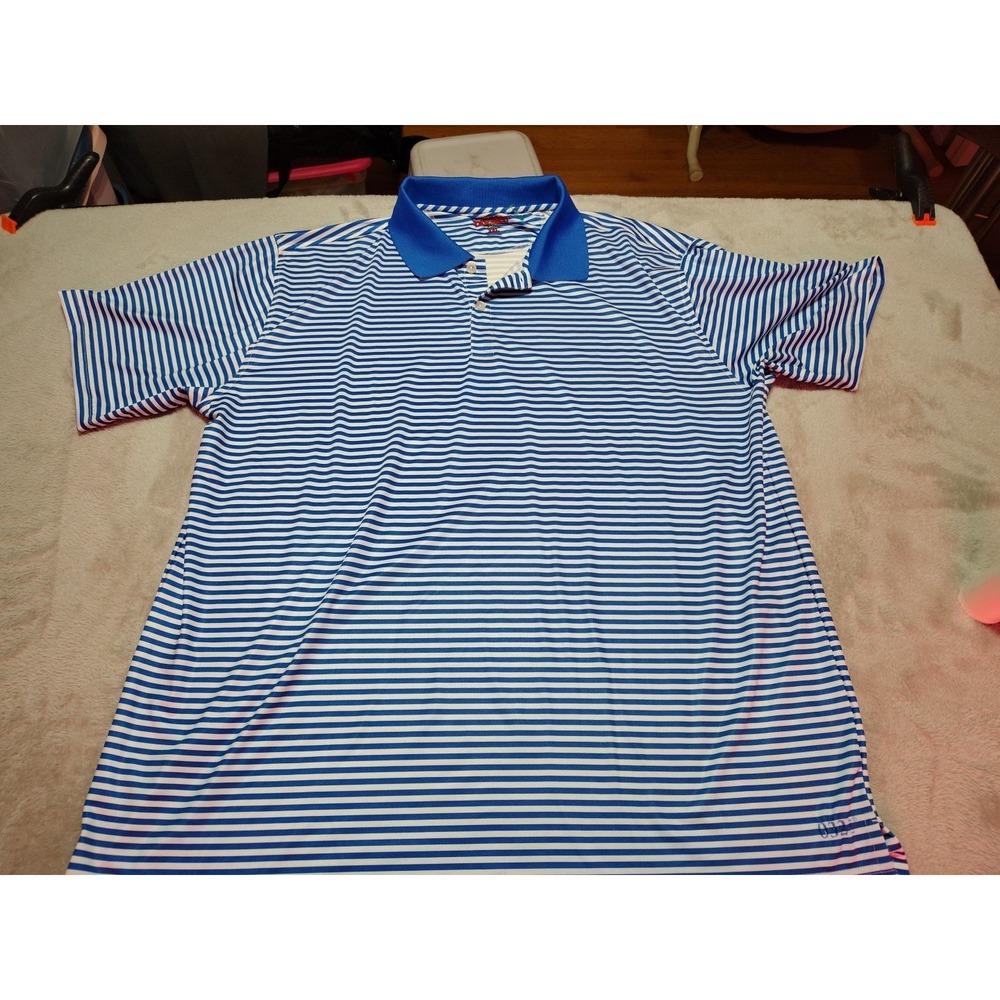 Tabasco Polo Shirt Men 2XL Blue Stripe Activity Golf Outdoor Stretch Comfort